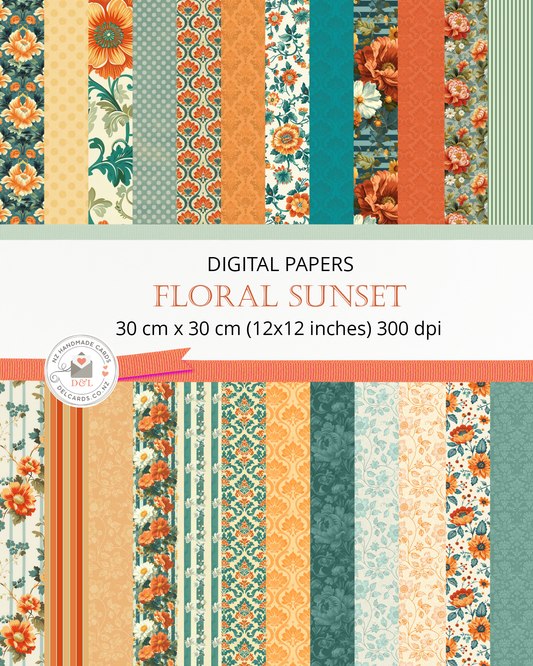 Digital Papers - Floral Sunset