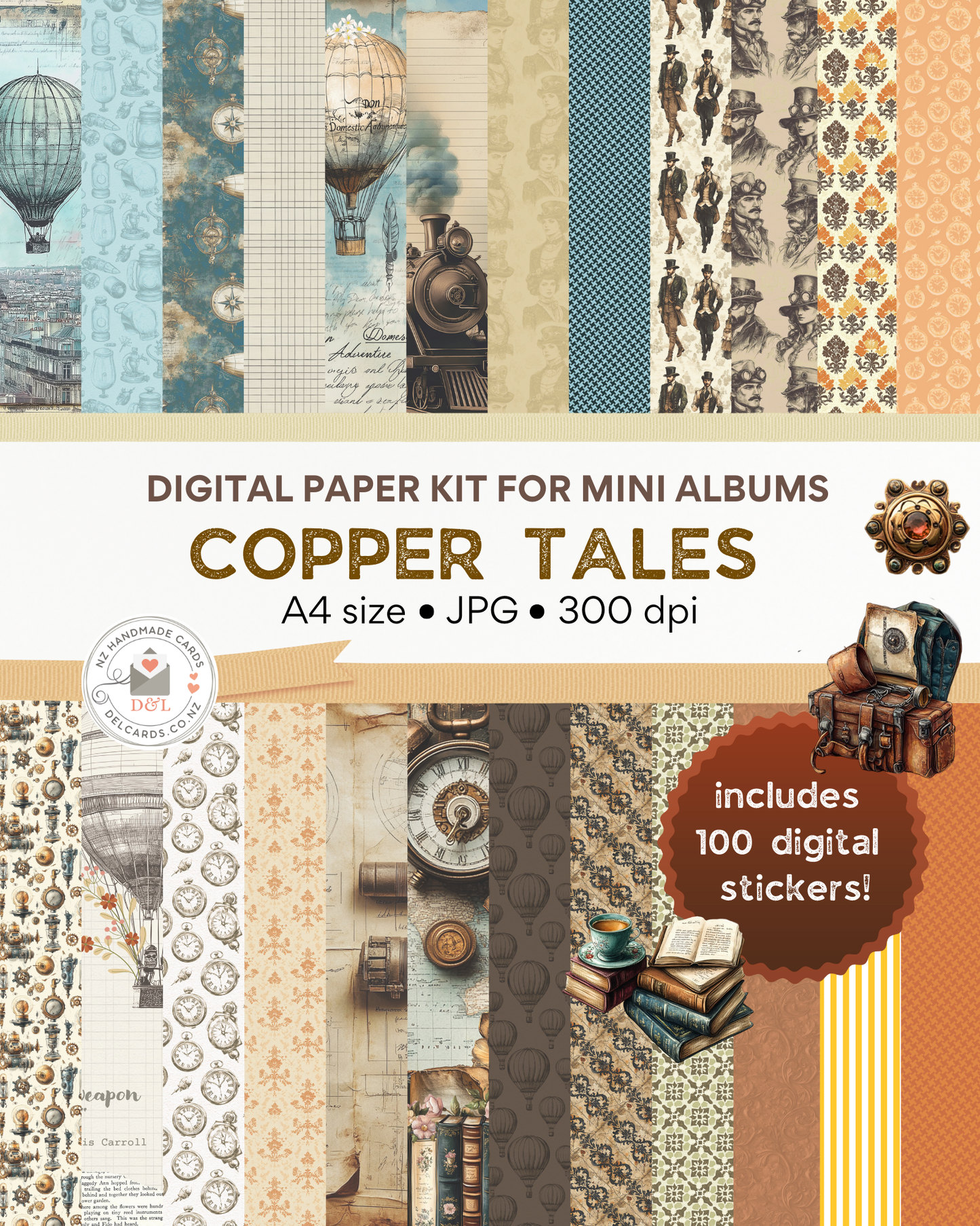 Digital Papers - A4 Kit for Mini Albums - Copper Tales