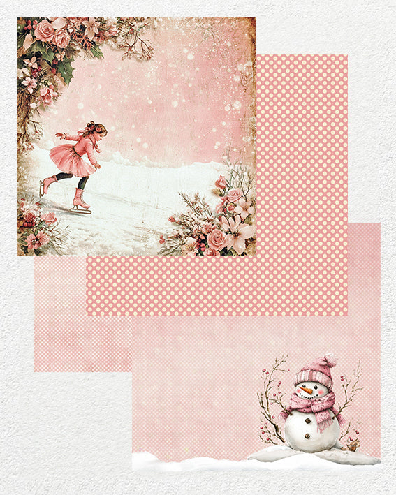 Digital Paper Pack - Pink Winter Christmas