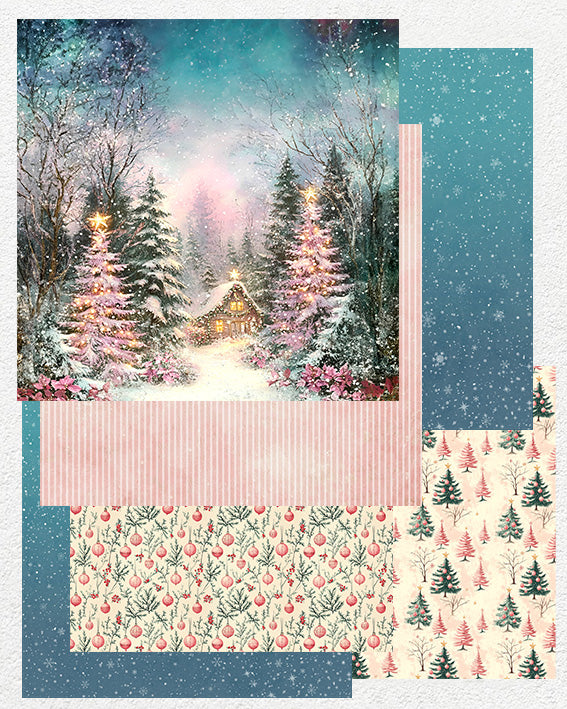 Digital Paper Pack - Pink Winter Christmas