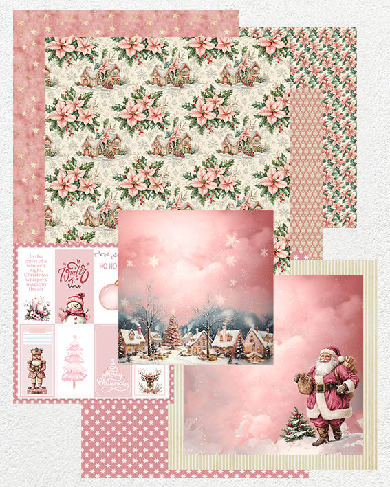 Digital Paper Pack - Pink Winter Christmas