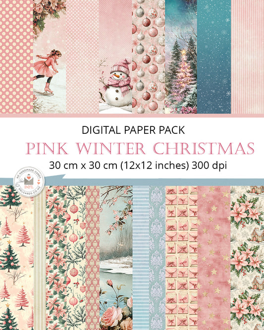 Digital Paper Pack - Pink Winter Christmas